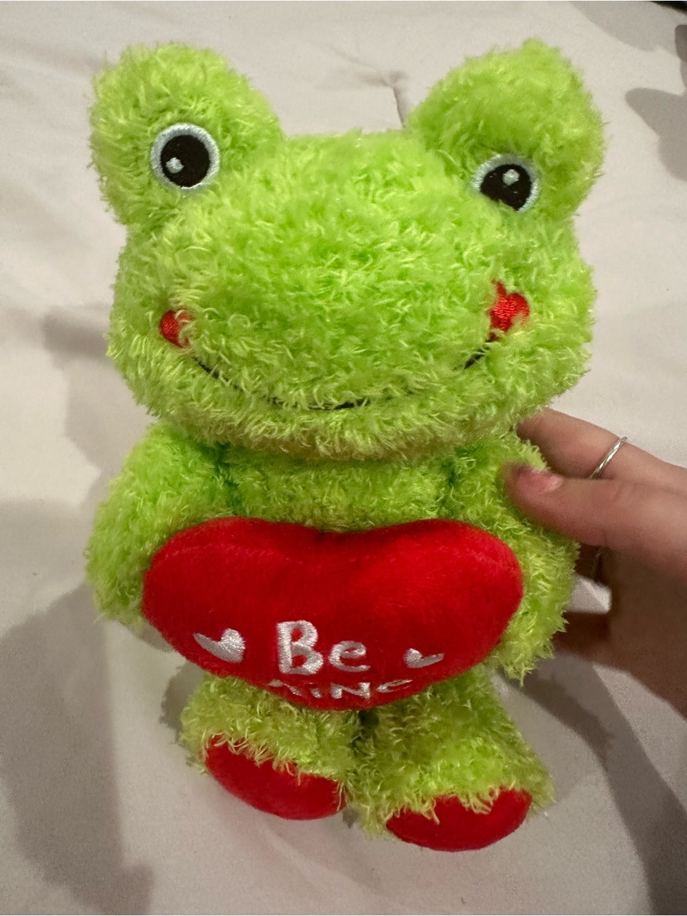 Plush Green Frog Toy with Red Heart - Cute Cuddly Pet Plush